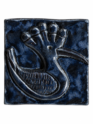 Hoopoe relief ceramic tile in a blue black glazed finish