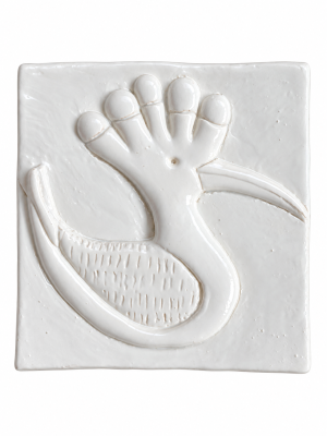Hoopoe relief ceramic tile in a glossy white finish