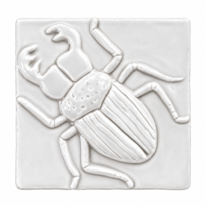 Beetle relief ceramic tile in a glossy white finish