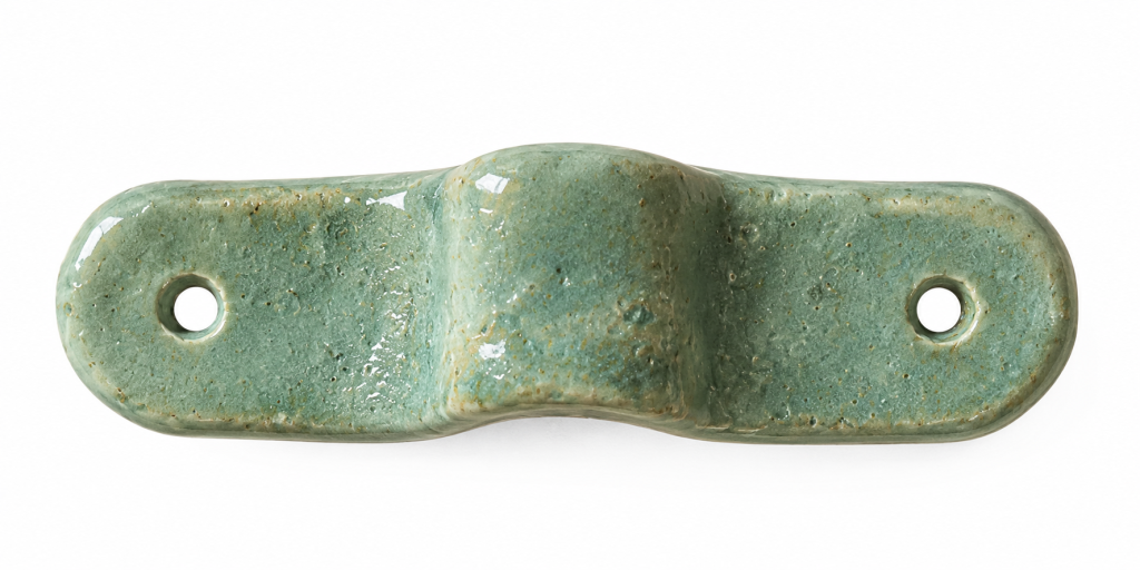 Handmade sage green ceramic drawer pull with two fixing holes