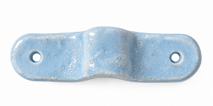 Single handmade ceramic drawer pull with a light blue finish