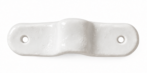 Single handmade ceramic drawer pull with a glossy white finish