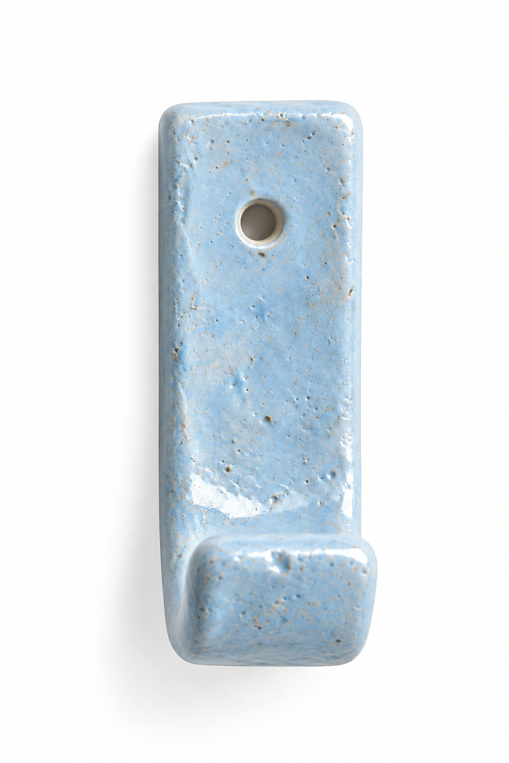 Single ceramic wall hook with a light blue finish