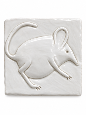 Mouse relief ceramic tile in a glossy white finish